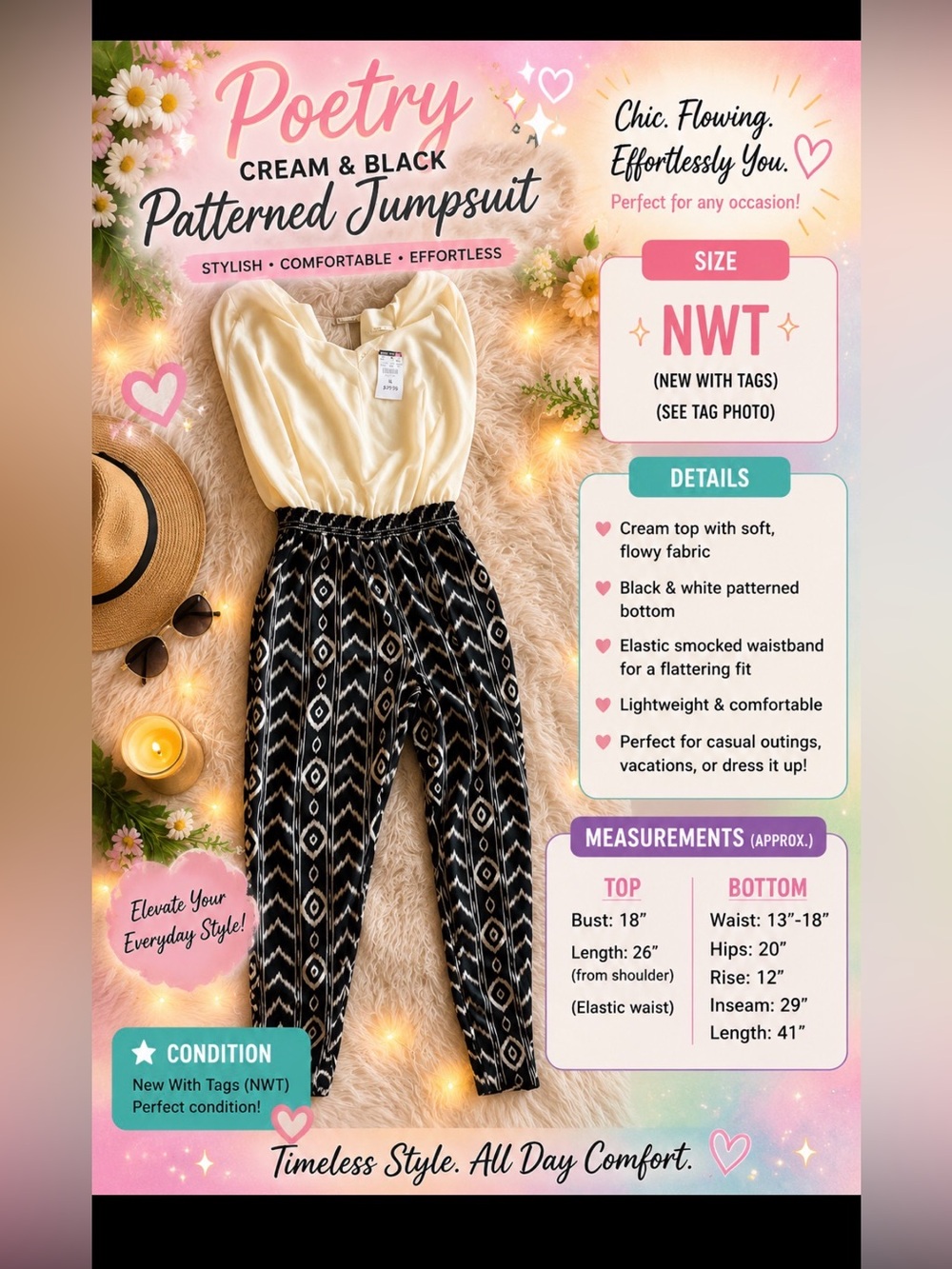 Poetry Cream & Black Patterned Jumpsuit